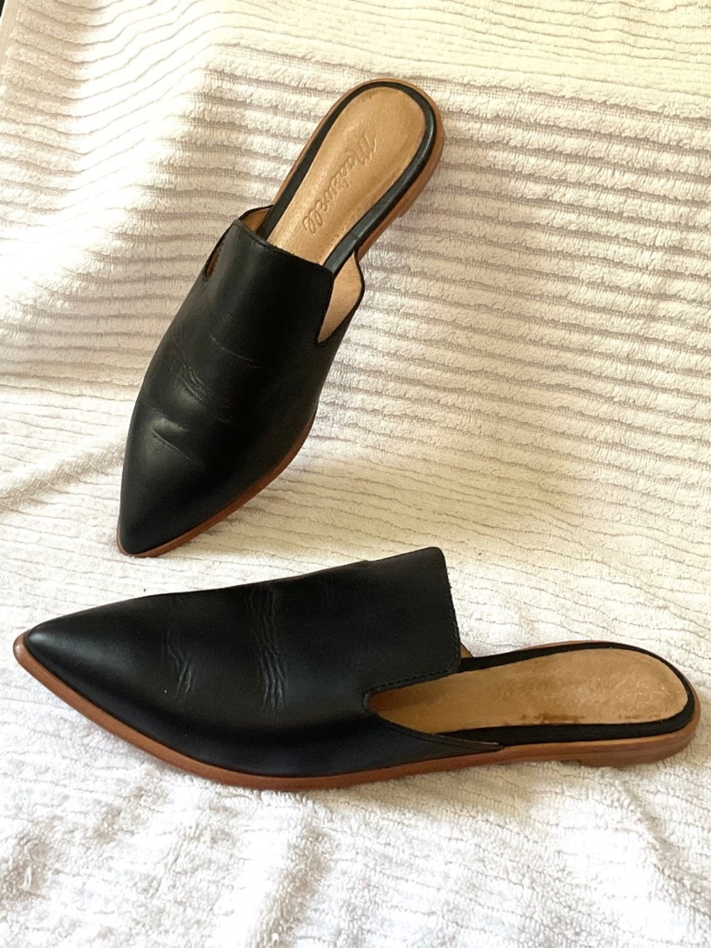 Black MADEWELL The Gemma Mule Leather Pointed Toe Flats Size 5 1/2
